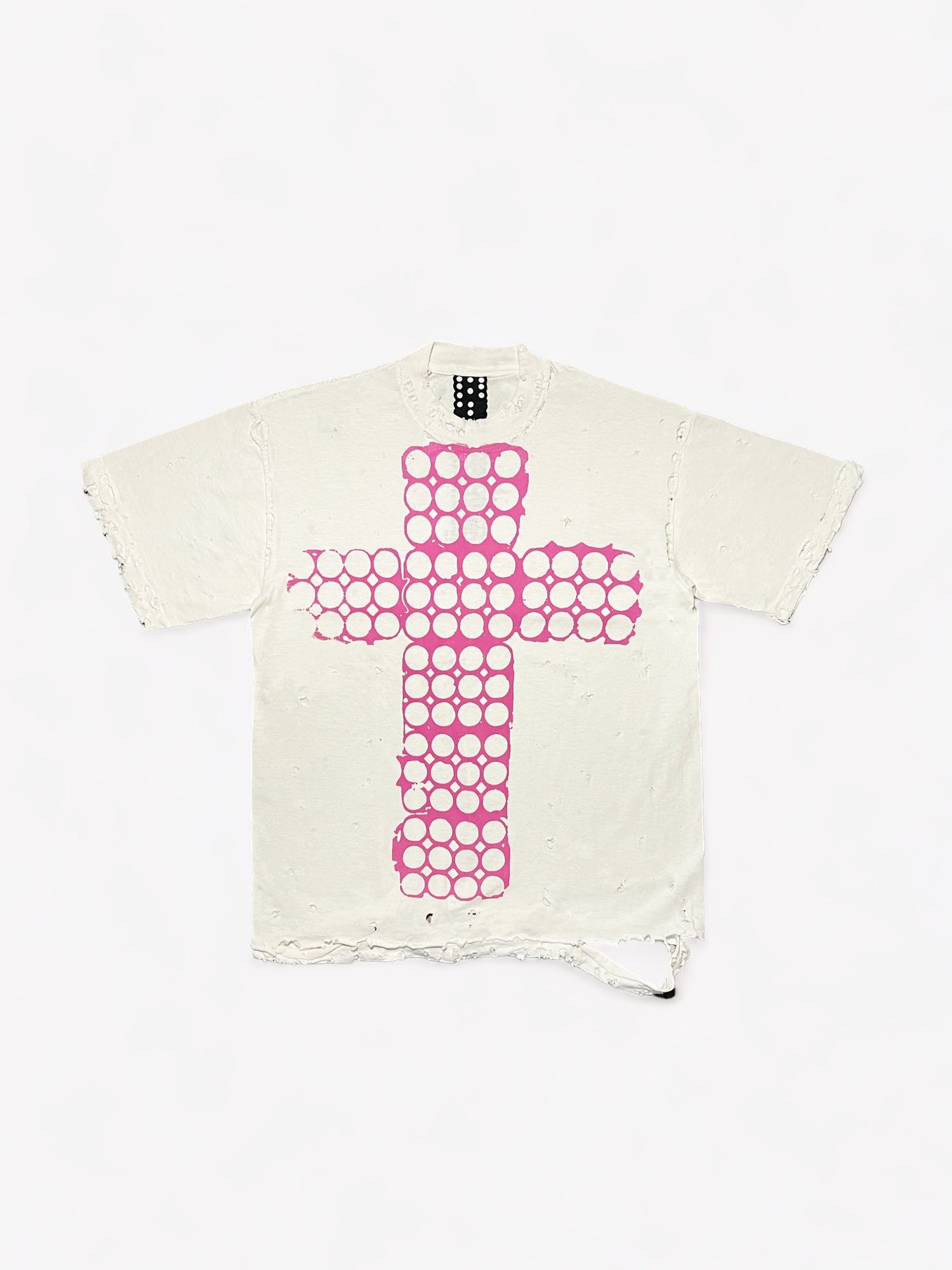 White Distressed Cross Tee