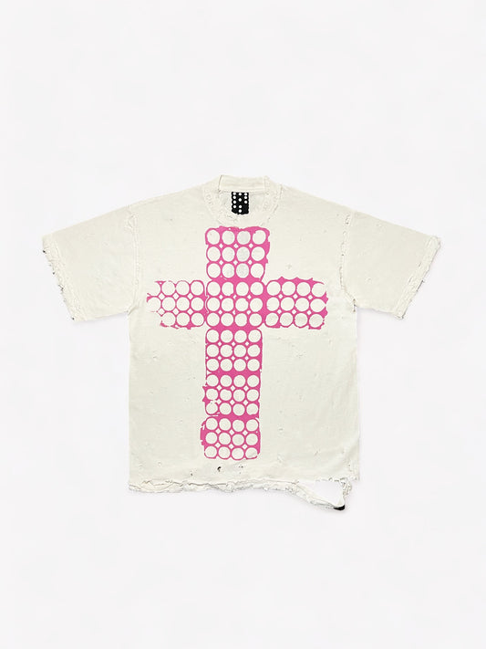 White Distressed Cross Tee